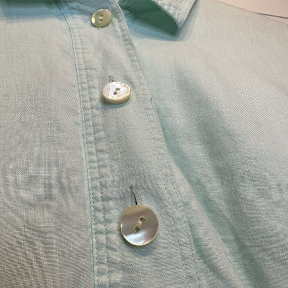 J Jill Linen Top Medium LINED Heavyweight 1/4 Button Long Sleeve Henley Blue - Picture 4 of 11